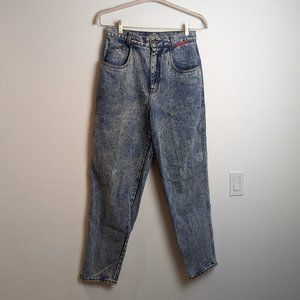 Vintage Bonjour Acid-Washed Oversized Jeans w/Red Accents